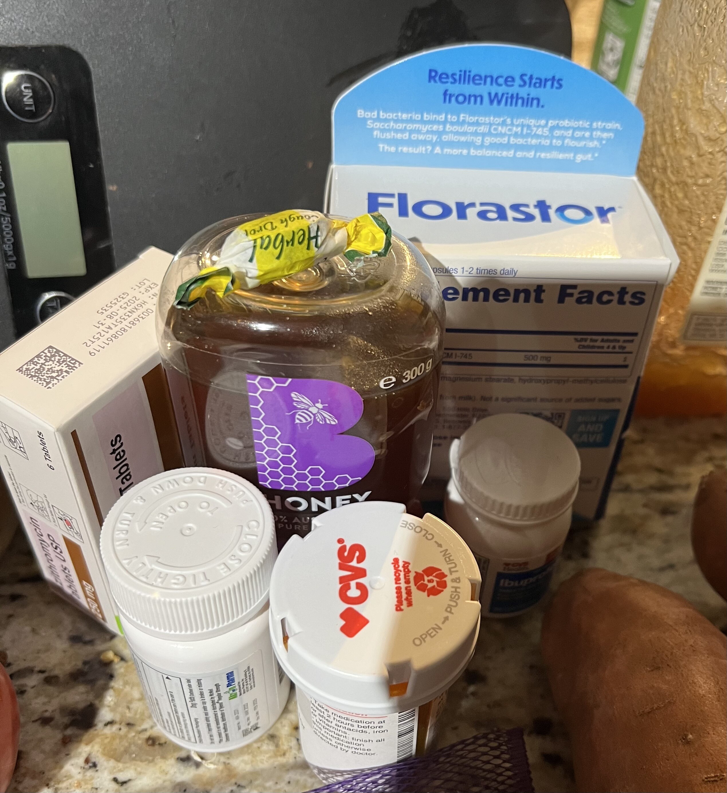 a collection of medicine containers